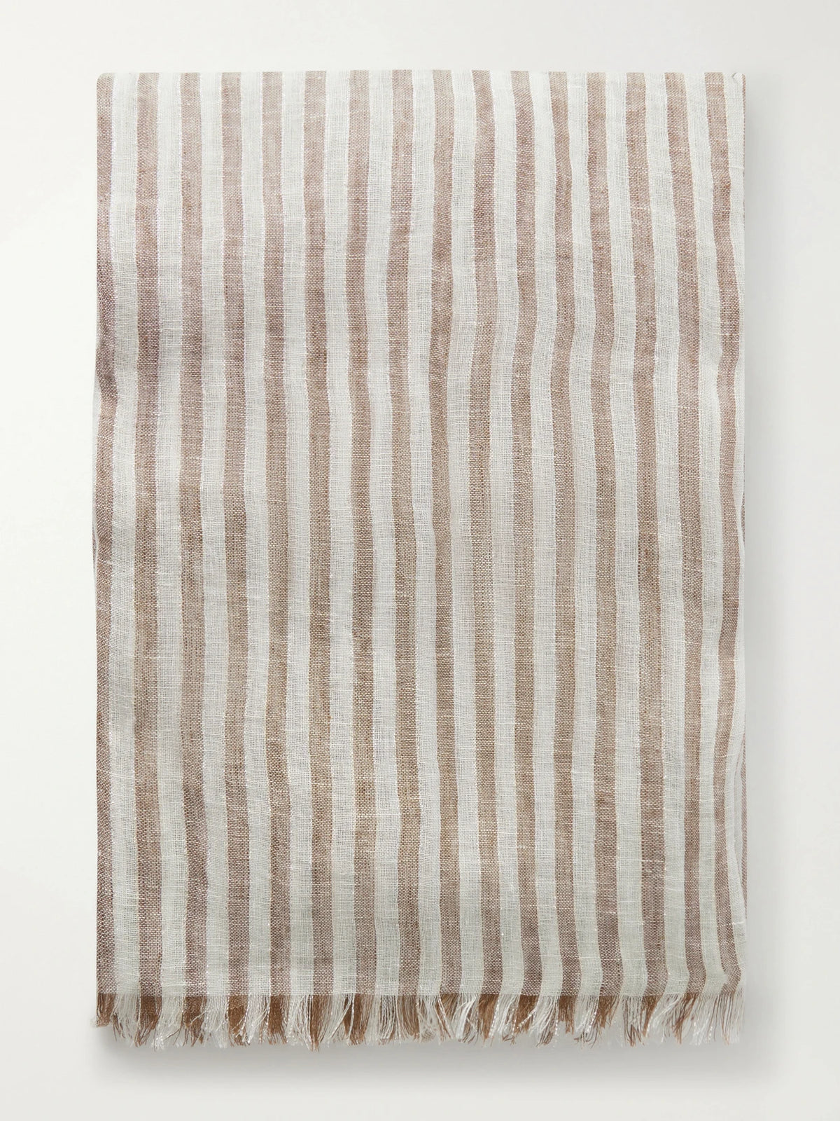 Fringed Striped Linen-blend Scarf