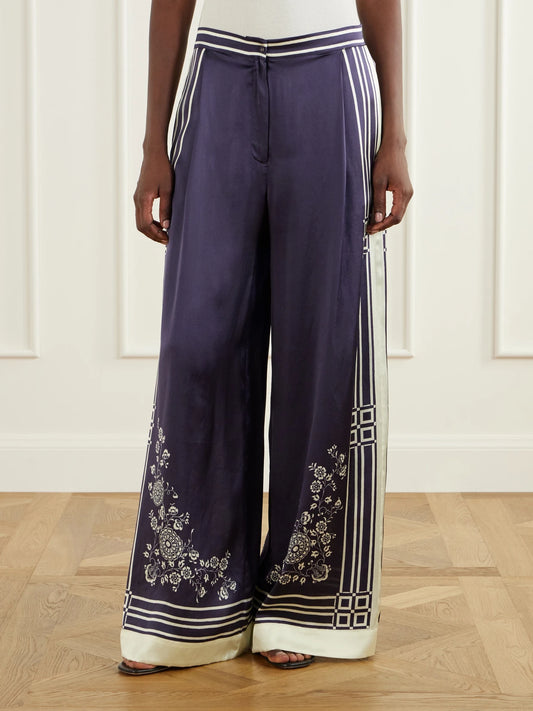 ALÉMAIS Bandera Printed Silk-satin Wide-leg Pants