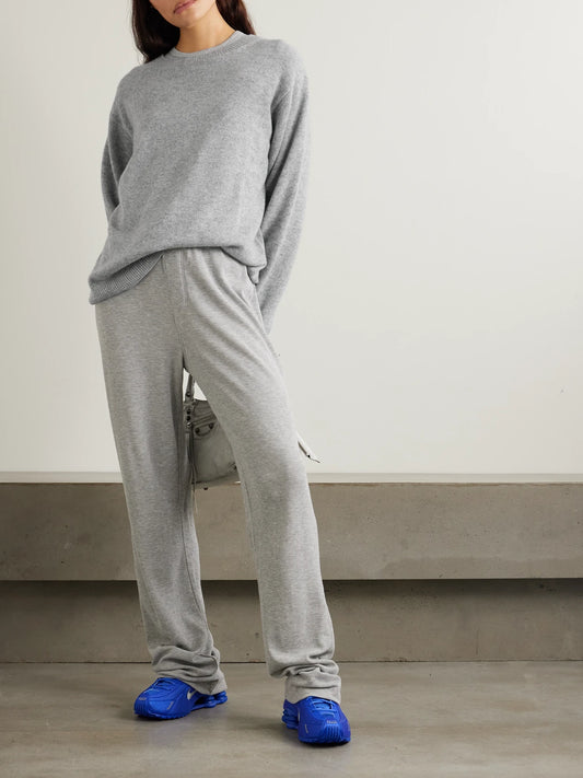 Image of a model wearing Outerwear. Product name - James Cashmere Sweater in Gray colour by brand - ÉTERNE