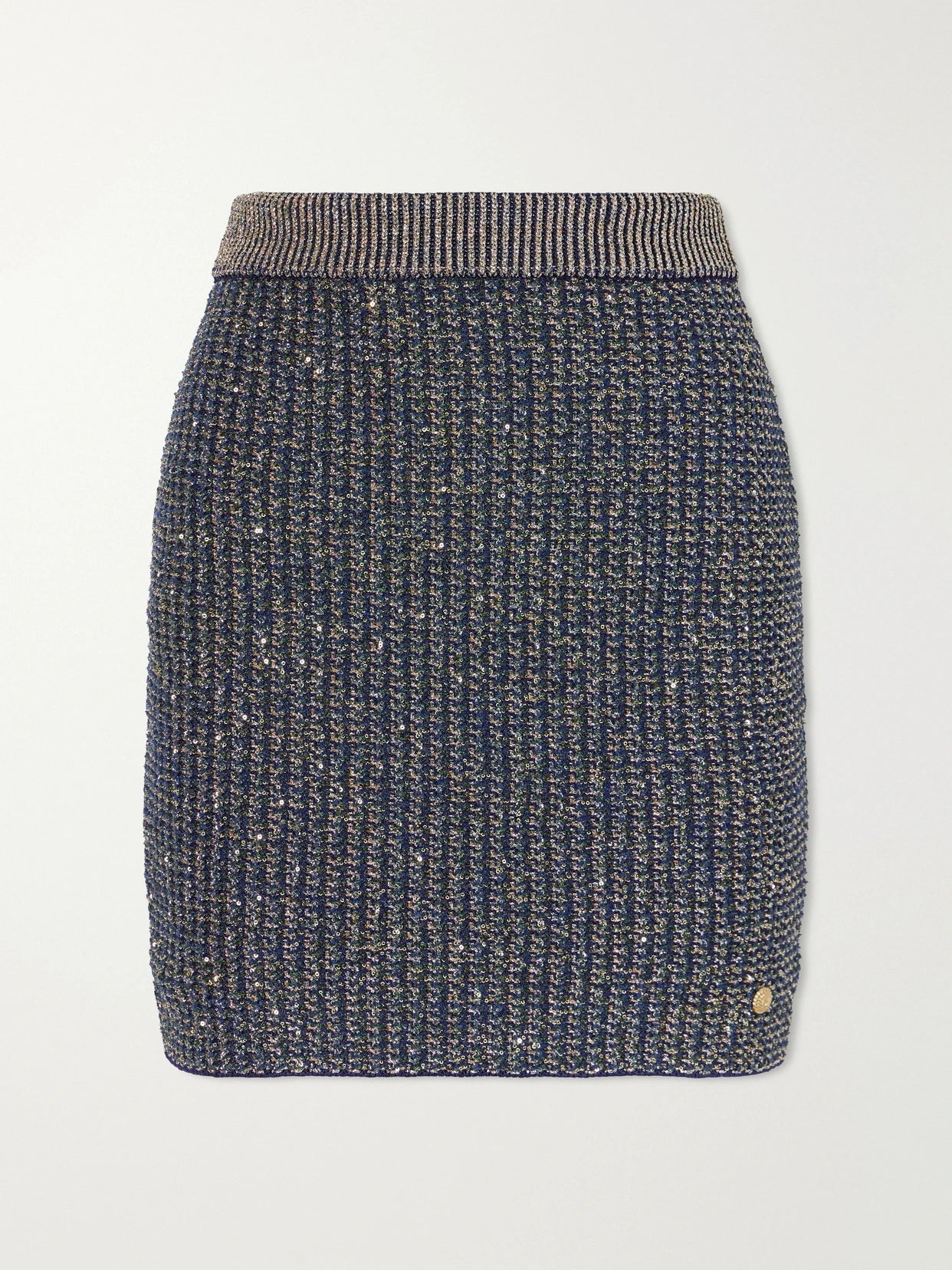 Embroidered Metallic Tweed Mini Skirt
