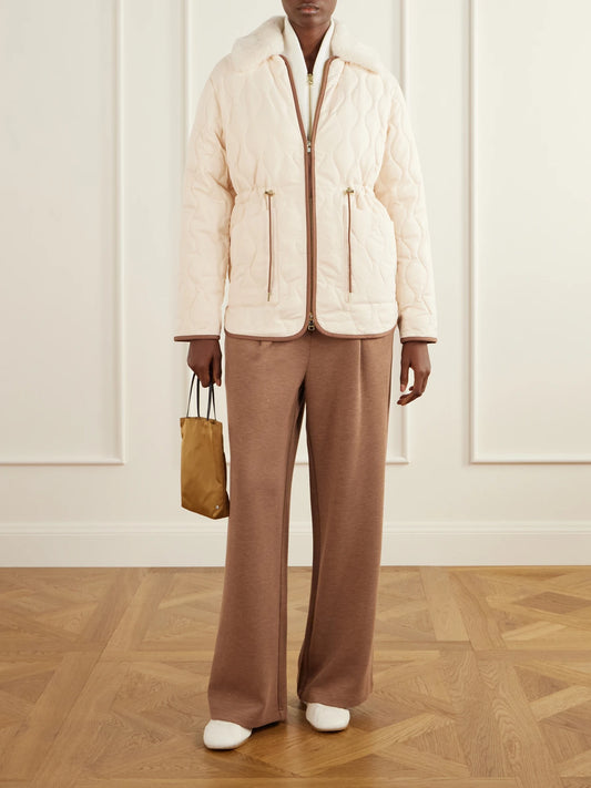 Image of Coats & Jackets. Product name - Bartley Plush-trimmed Padded Quilted Shell Jacket in Off-white colour by brand - Varley