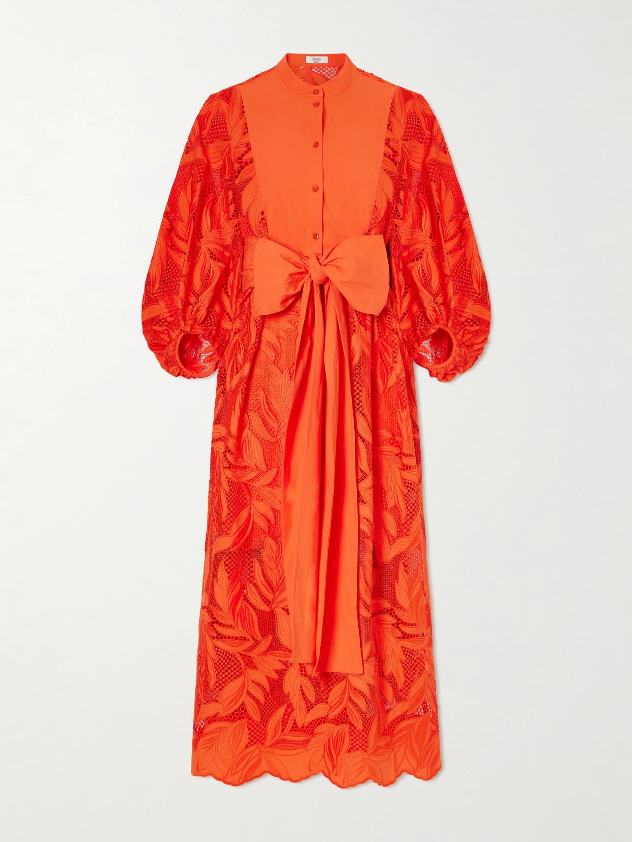 Bow-detailed Embroidered Poplin And Lace Midi Dress