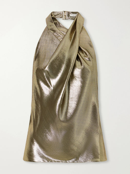 Balmain Silk-blend Lurex Halterneck Top