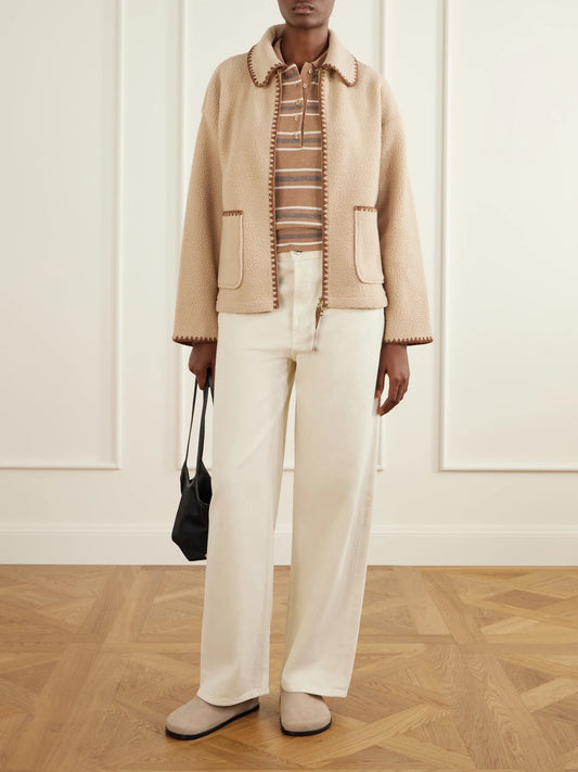 Image of Coats & Jackets. Product name - Ruiko Embroidered Recycled-fleece Jacket in Taupe colour by brand - Varley