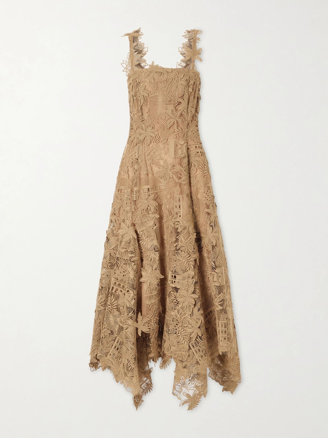 Image of Dresses. Product name - Guipure-lace Midi Dress in Beige colour by brand - Oscar de la Renta