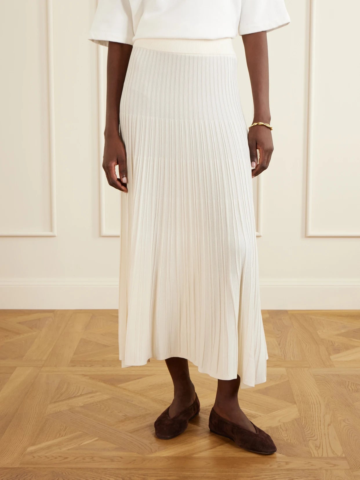 Pleated Jersey Midi Skirt