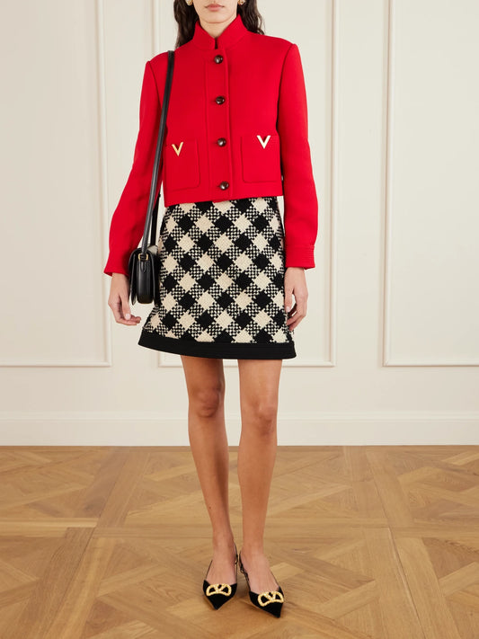 Image of Coats & Jackets. Product name - Embellished Wool And Silk-blend Drill Jacket in Red colour by brand - Valentino Garavani