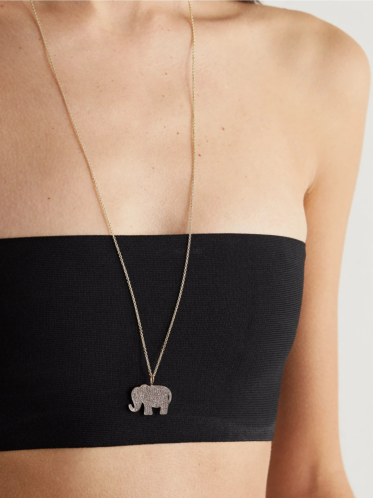 Image of Necklaces. Product name - Large Elephant 14-karat Gold Diamond Necklace in Multi colour by brand - Sydney Evan
