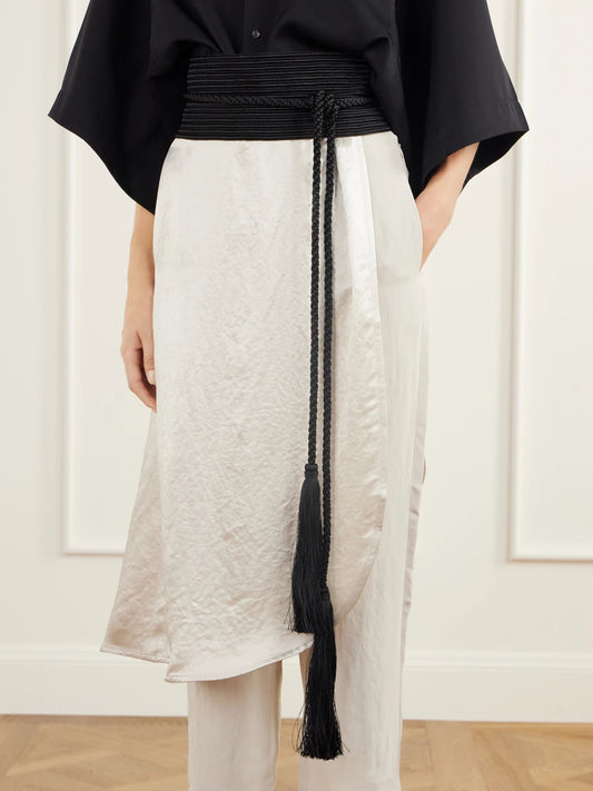 Image of Belts. Product name - Vesper Tassel-detailed Grosgrain Belt in Black colour by brand - Le Sundial