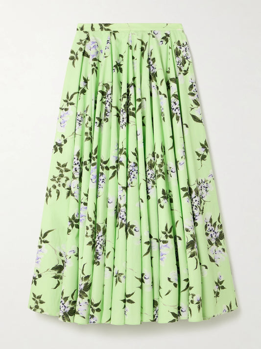 Rhea Floral-print Cotton-poplin Midi Skirt
