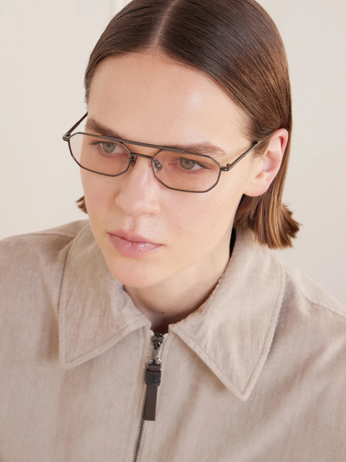 Image of Accessories. Product name - Aviator-style Titanium Optical Glasses in Dark gray colour by brand - Brunello Cucinelli