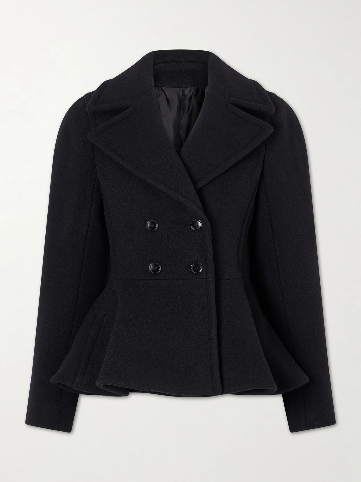Image of Coats & Jackets. Product name - Double-breasted Wool-blend Peplum Coat in Navy colour by brand - Alaïa