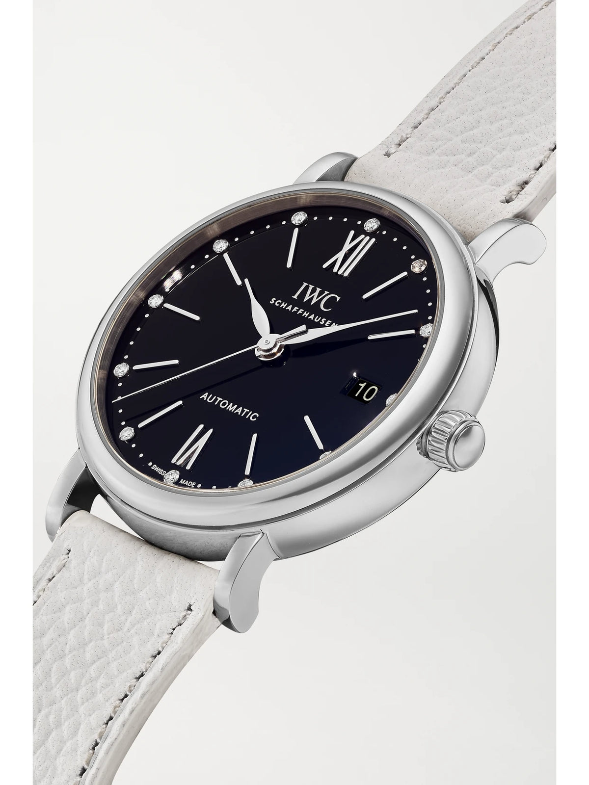 Portofino Automatic 37mm Stainless Steel, Textured-leather And Diamond Watch