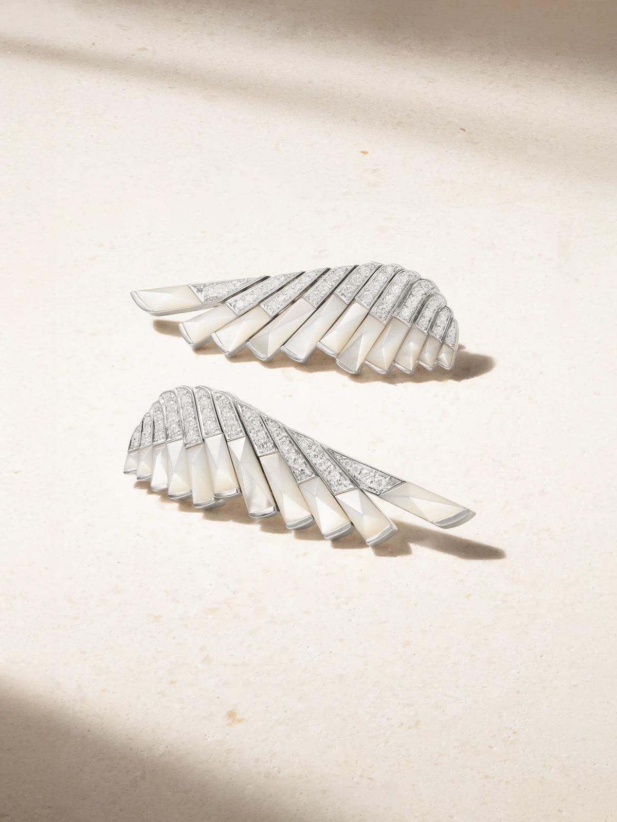 Wings Rising 18-karat White Gold, Mother-of-pearl And Diamond Earrings