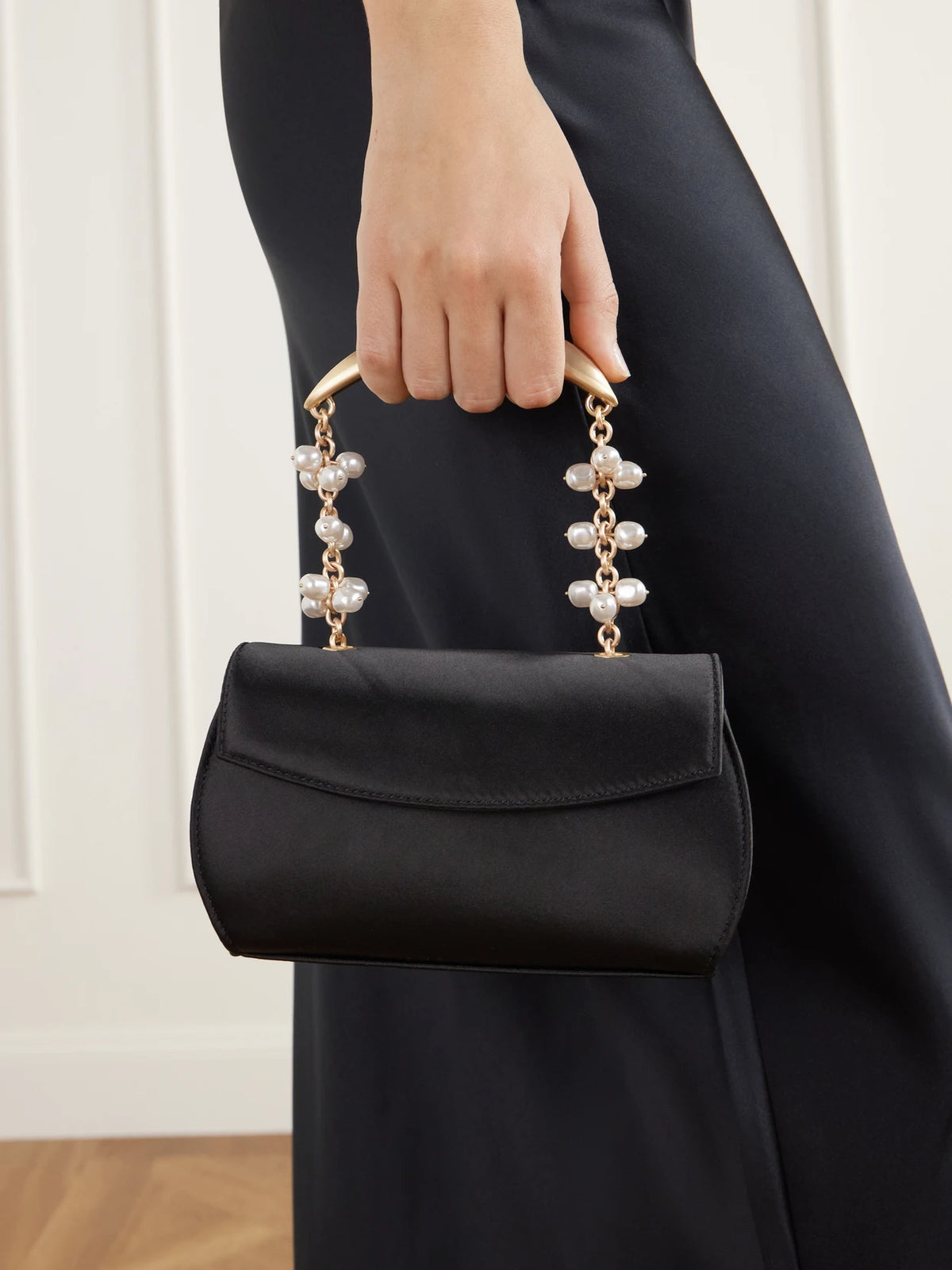 Image of Bags. Product name - Fiona Bead-embellished Top-handle Bag in Black colour by brand - Cult Gaia