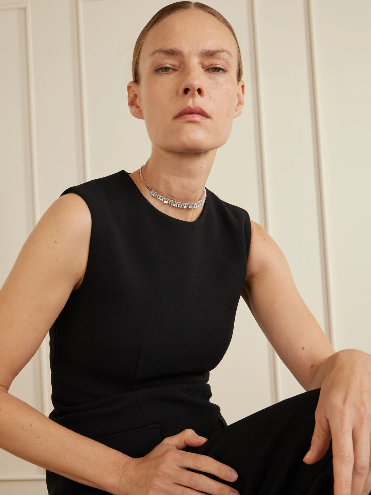Image of Necklaces. Product name - 18-karat White Gold Diamond Necklace in Multi colour by brand - Suzanne Kalan