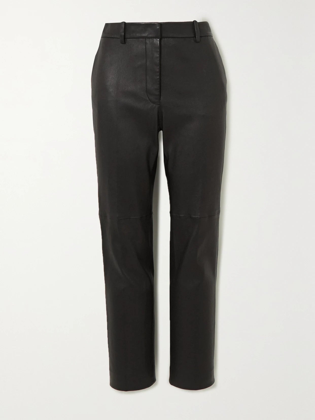 Image of a model wearing Pants. Product name - Coleman Leather Slim-fit Pants in Black colour by brand - Joseph