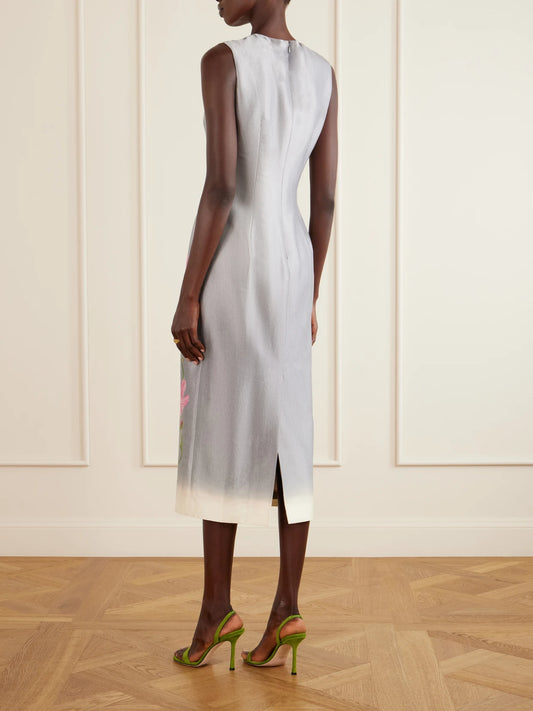 Oscar de la Renta Floral-print Satin Midi Dress