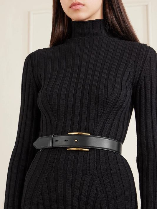Image of Belts. Product name - Embellished Leather Waist Belt in Black colour by brand - Alaïa