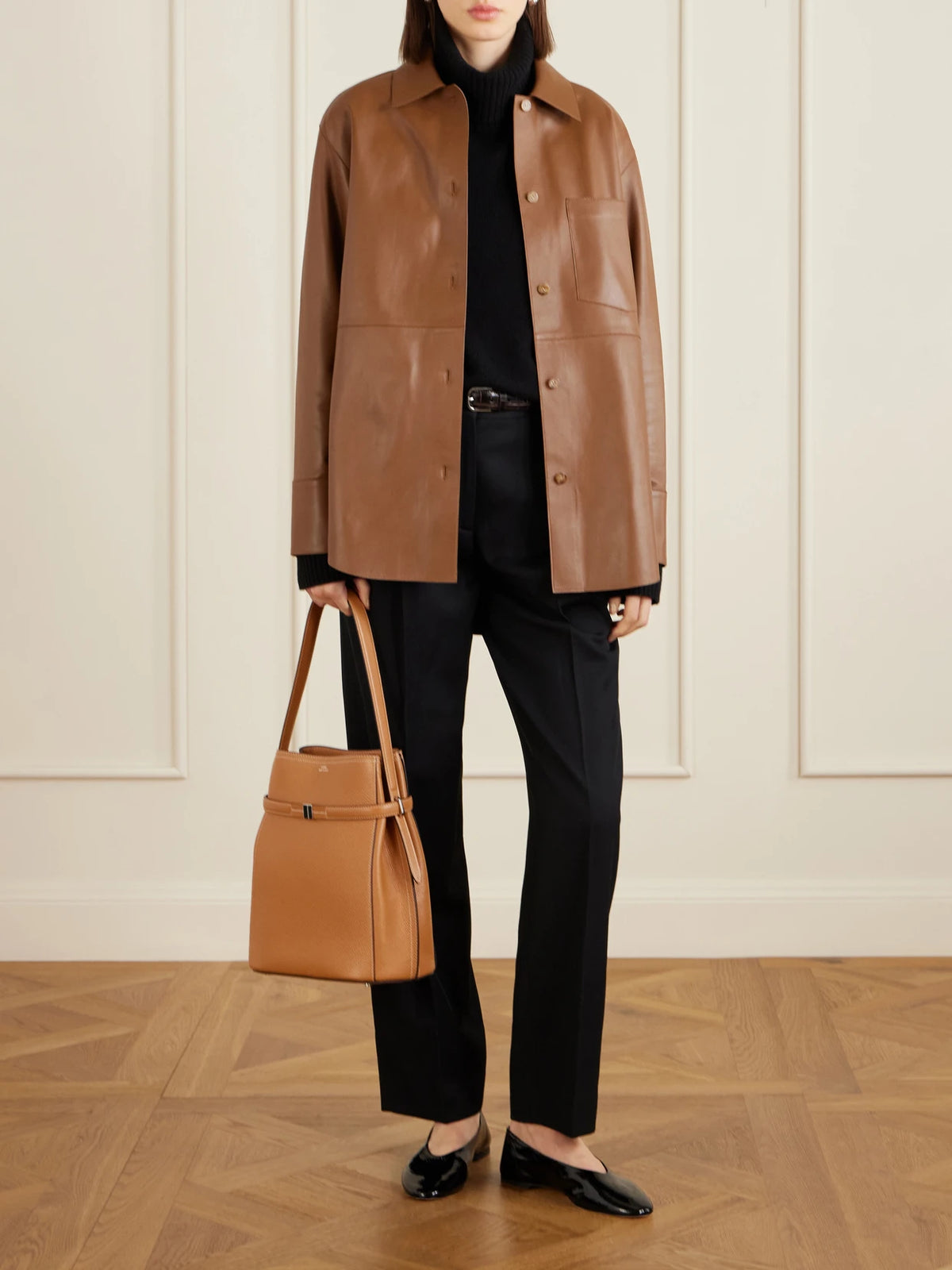 Belted Textured-leather Tote