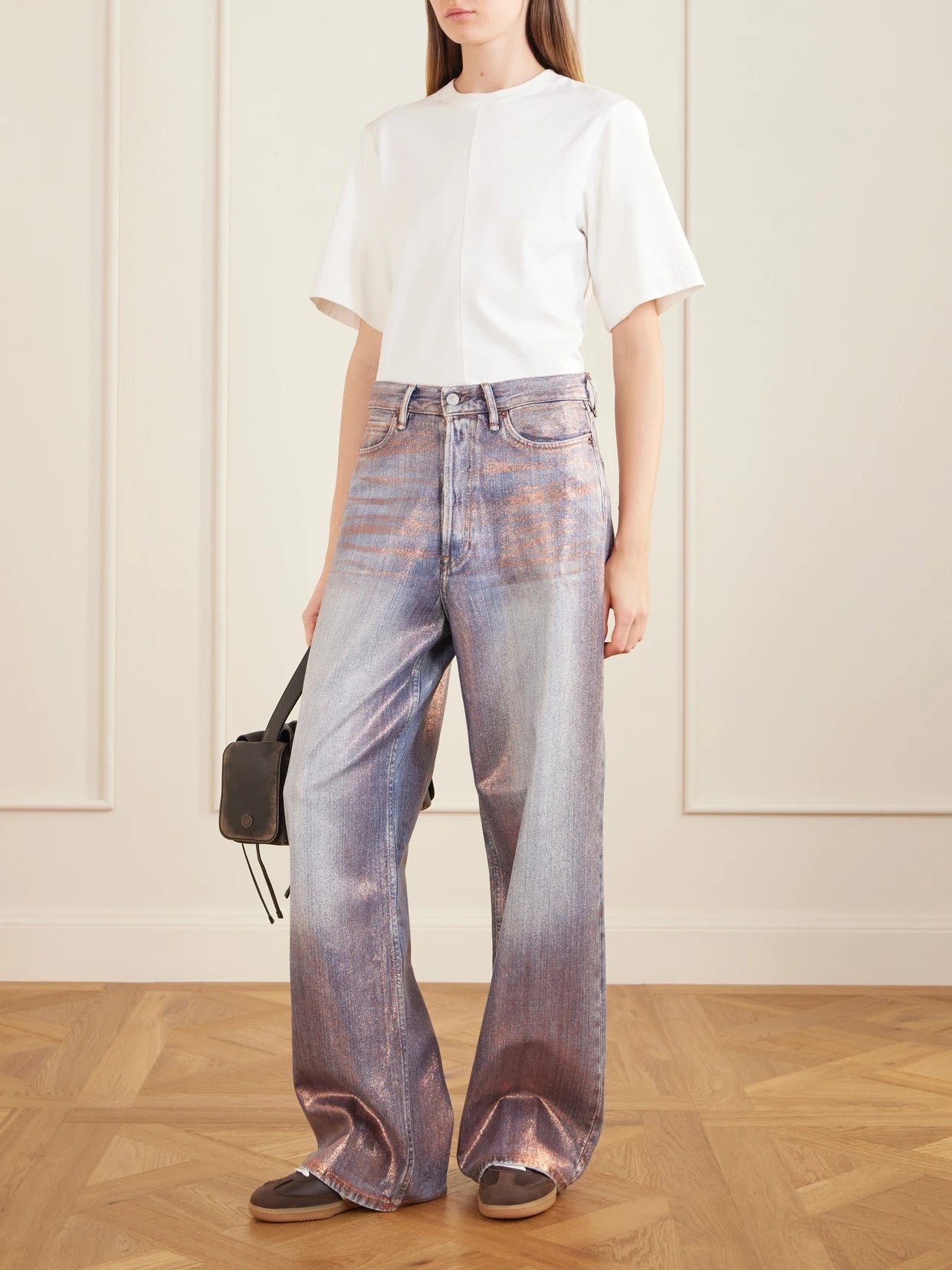 Image of Jeans. Product name - Glittered Wide-leg Pants in Blue colour by brand - Acne Studios