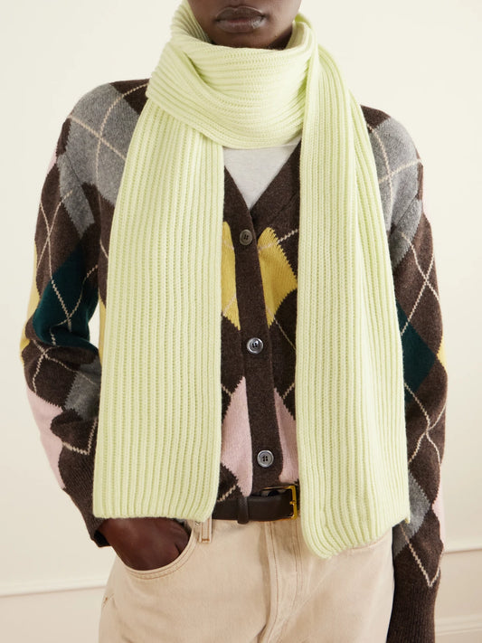 Image of Scarves & Shawls. Product name - Lovat Ribbed Cashmere Scarf in Pastel yellow, Black, Purple colour by brand - Johnstons of Elgin