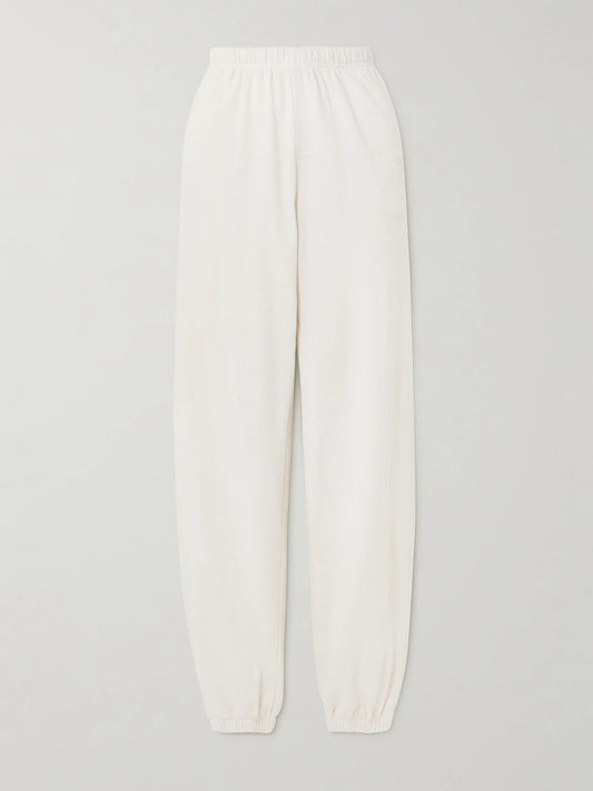 Image of Sleepwear & Loungewear. Product name - Vinny Embroidered Tapered Cotton-jersey Track Pants in Beige colour by brand - ÉTERNE