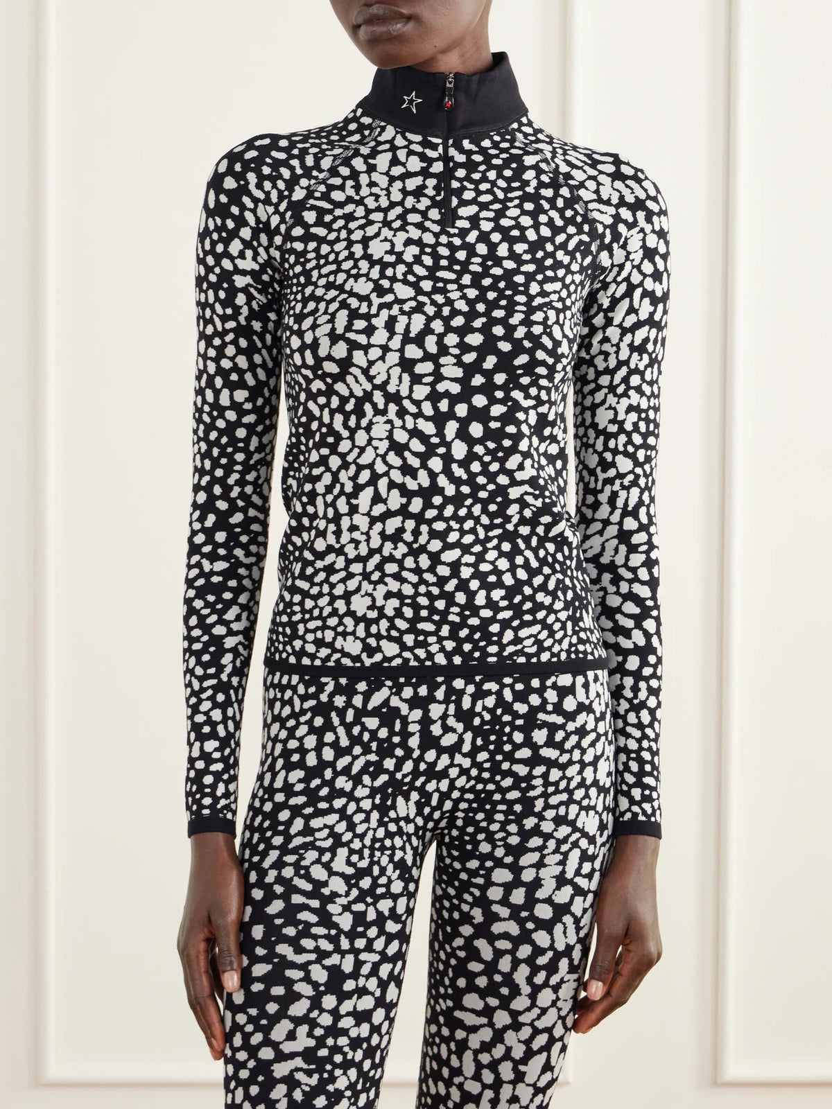 Perfect Moment Leopard-jacquard Thermal Half-zip Stretch-knit Base Layer
