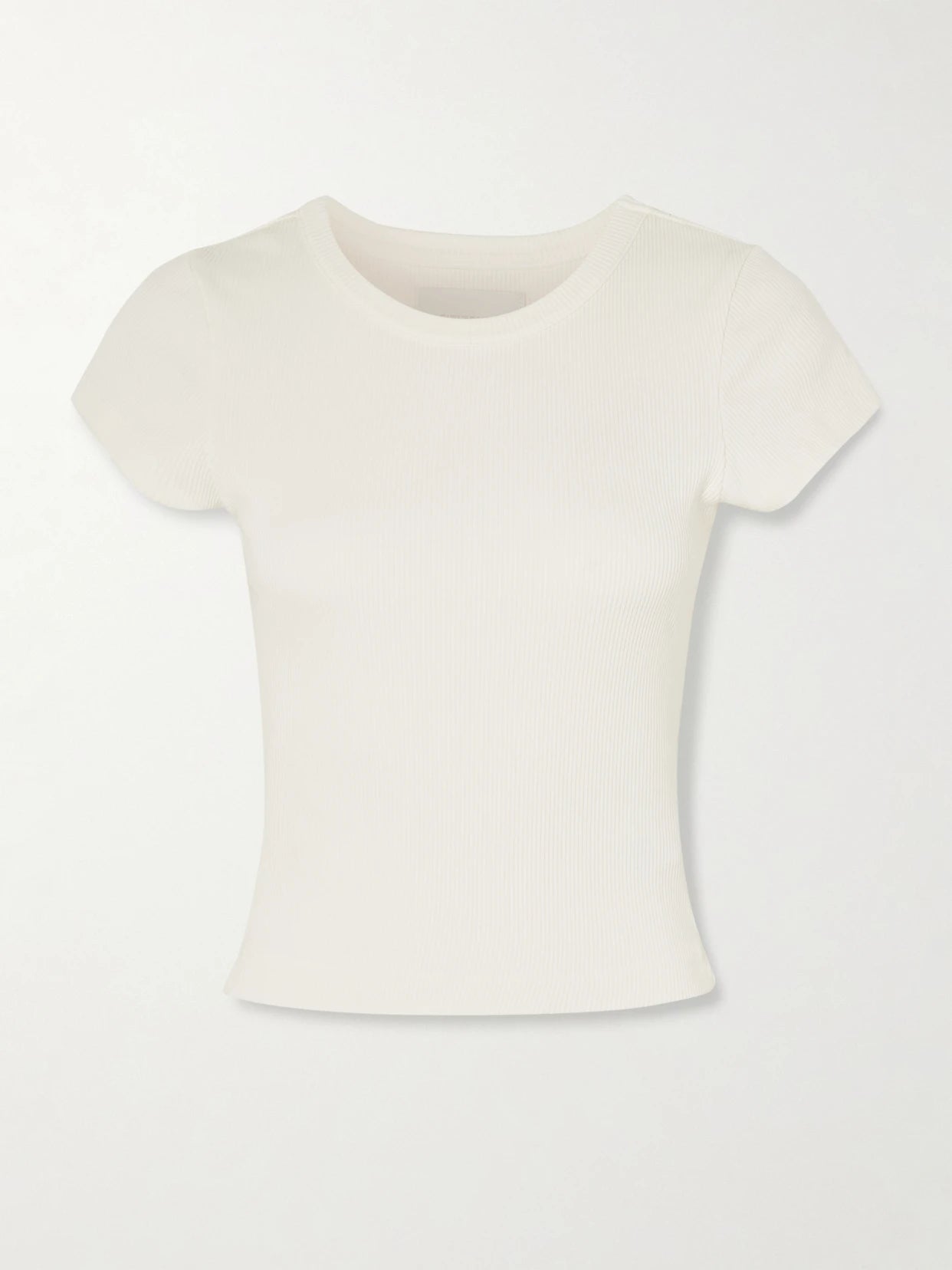 Image of a model wearing Tops. Product name - Nello Cropped Ribbed Jersey T-shirt in White colour by brand - Citizens of Humanity