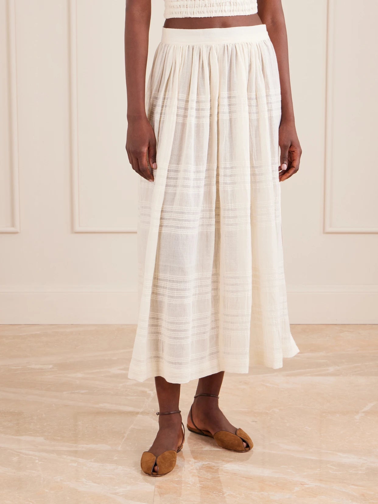 Freye Striped Cotton Midi Skirt
