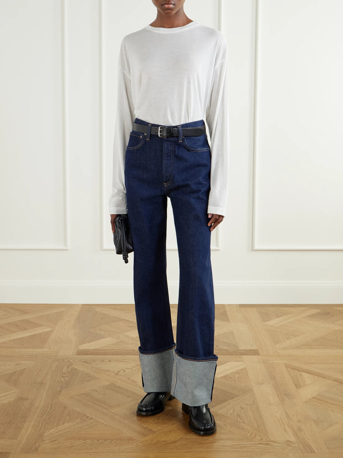 Image of Jeans. Product name - Big Cuff Mid-rise Straight-leg Jeans in Dark denim colour by brand - AGOLDE