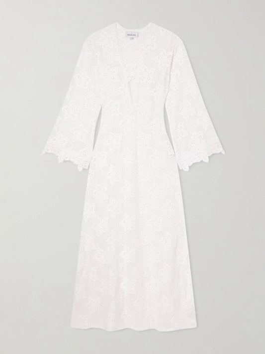 Image of Dresses. Product name - Jane Embroidered Cotton Coverup in White colour by brand - Miguelina