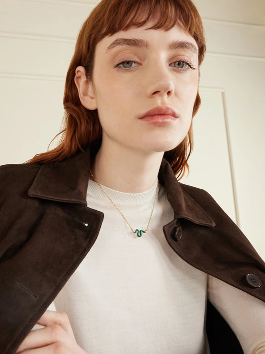 Image of Necklaces. Product name - Boa 18-karat Gold, Malachite And Diamond Necklace in Multi colour by brand - L'Atelier Nawbar