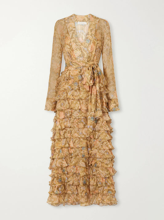 Zimmermann Valiant Tiered Ruffled Floral-print Silk-chiffon Wrap Maxi Dress