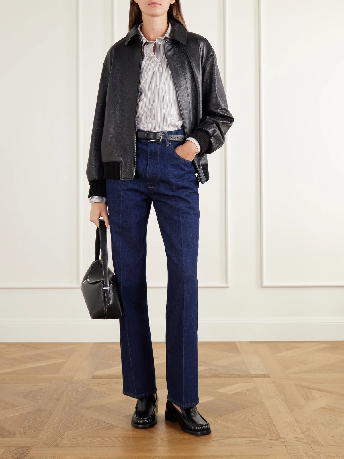 Image of Jeans. Product name - Morgan High-rise Straight-leg Jeans in Dark denim colour by brand - AGOLDE