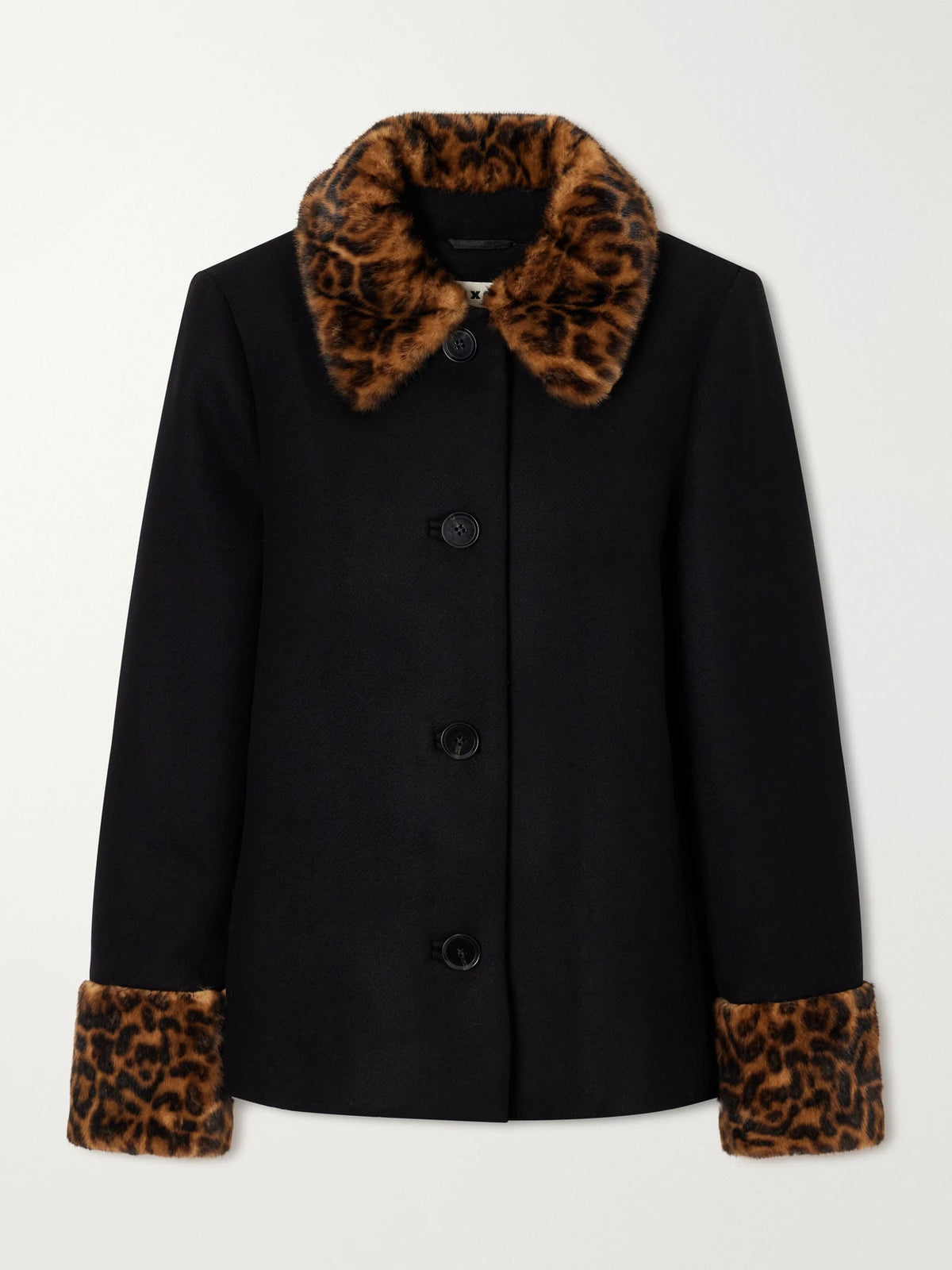 RIXO Aldith Leopard Plush-trimmed Melton Wool-blend Jacket