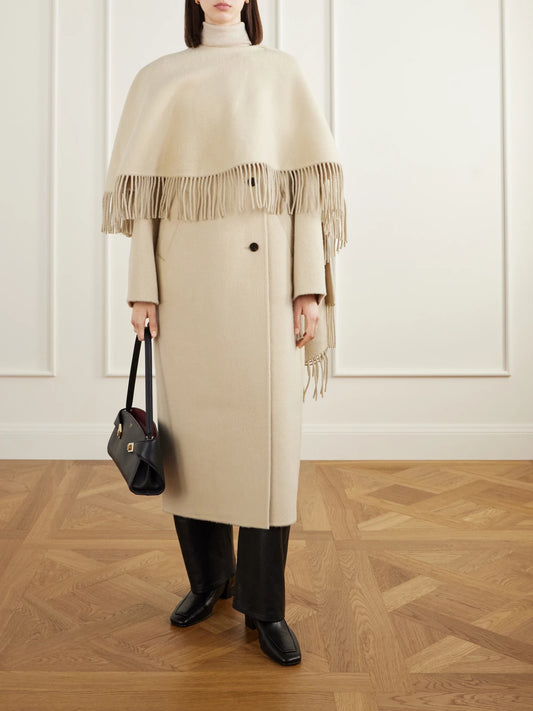 Image of Coats & Jackets. Product name - Layered Fringed Wool And Alpaca-blend Coat in Beige colour by brand - RÓHE