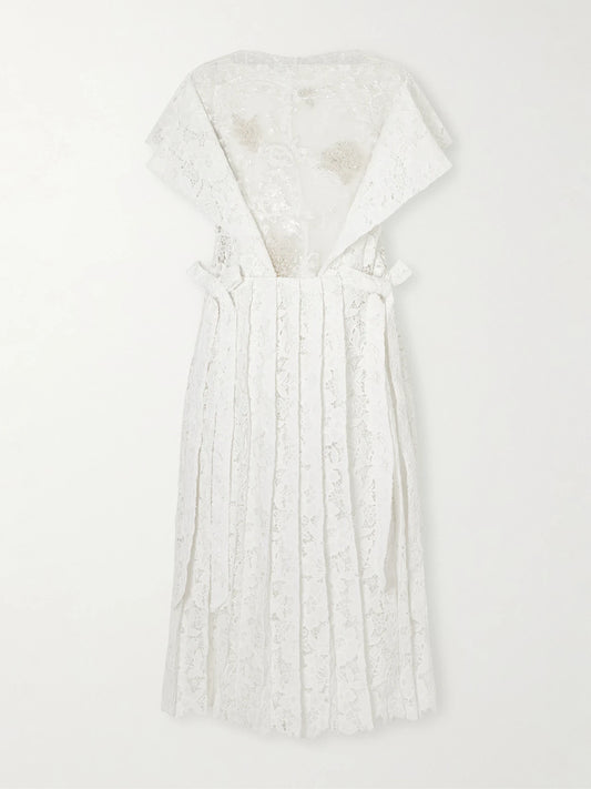 Simone Rocha Embellished Pleated Lace Midi Dress