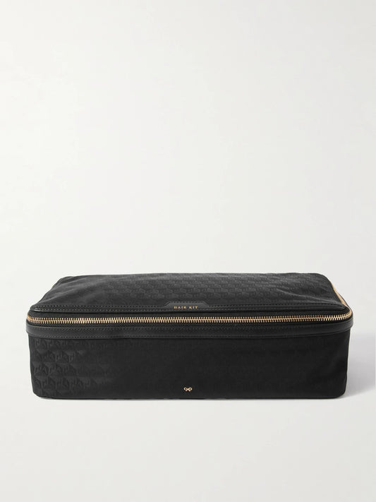 Hair Kit Leather-trimmed Nylon-jacquard Cosmetic Case