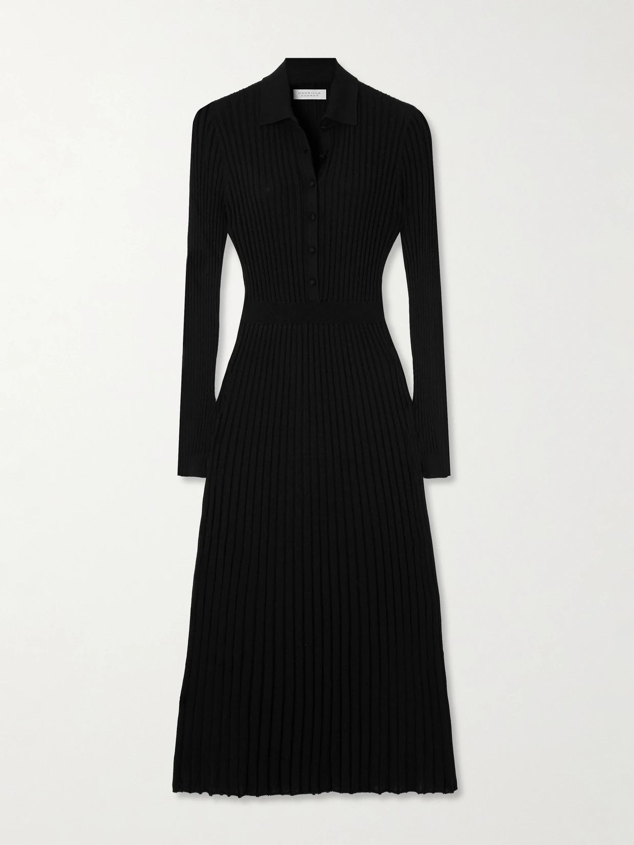 Image of Dresses. Product name - Ardor Ribbed Cashmere And Silk-blend Midi Dress in Black colour by brand - Gabriela Hearst