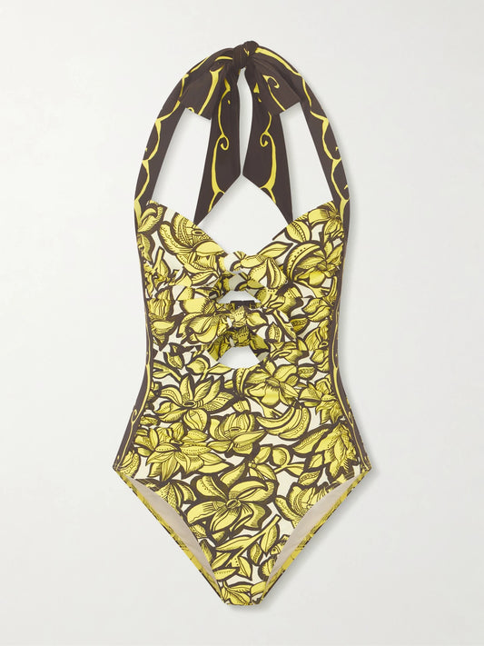 Image of Swimwear. Product name - Mona Printed Swimsuit in Yellow colour by brand - ALÉMAIS