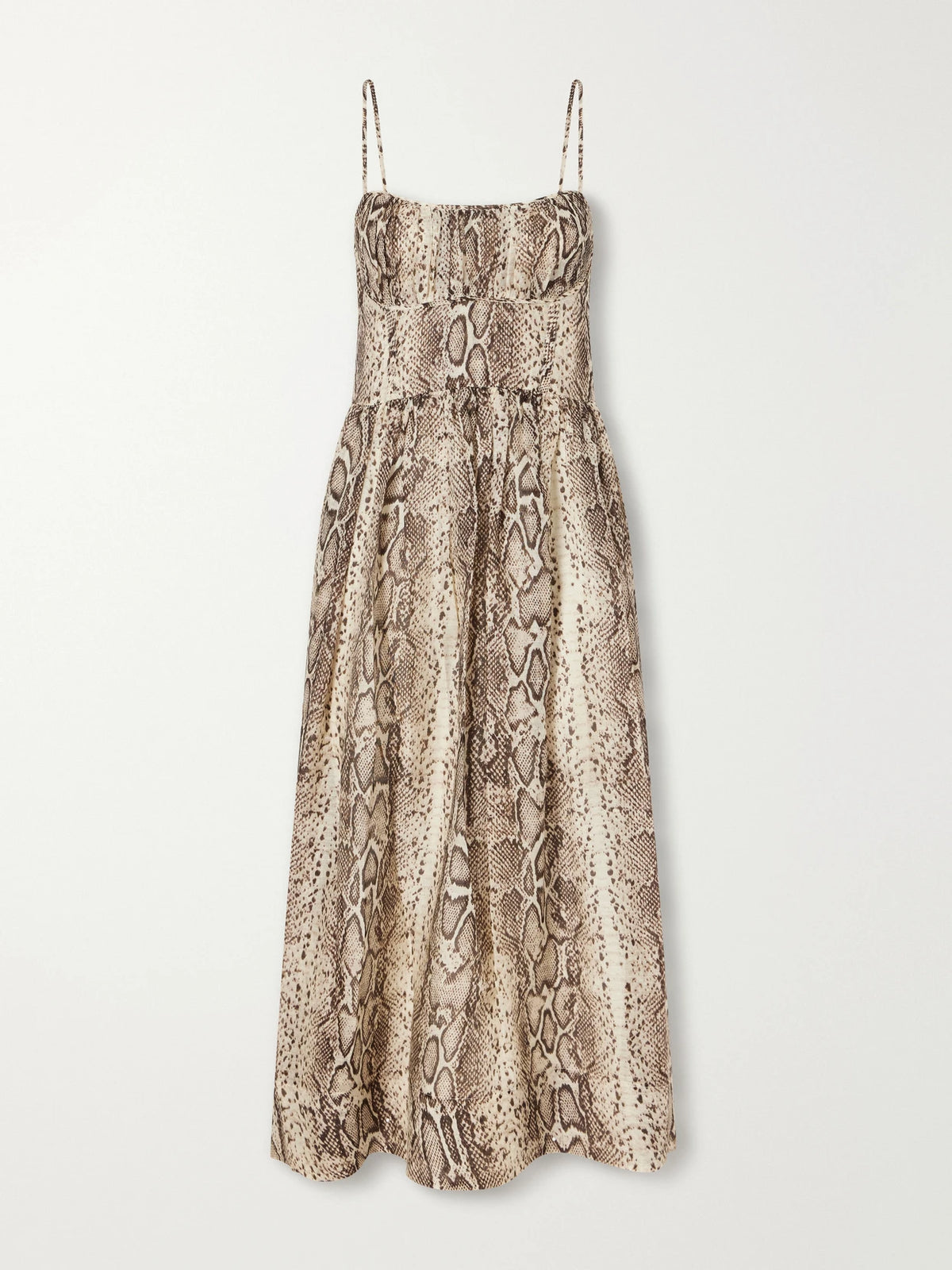 Cara Cara Alba Gathered Snake-print Linen And Silk-blend Organza Midi Dress