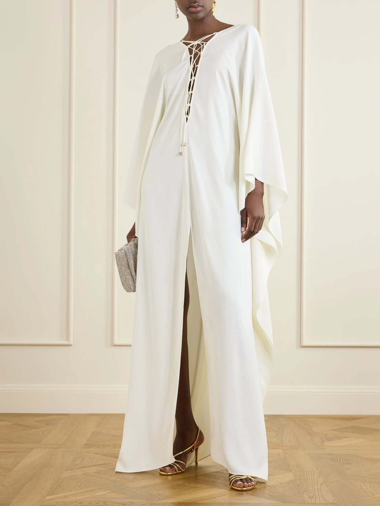 Image of Dresses. Product name - Sahara Lace-up Cady Gown in Ivory colour by brand - Taller Marmo