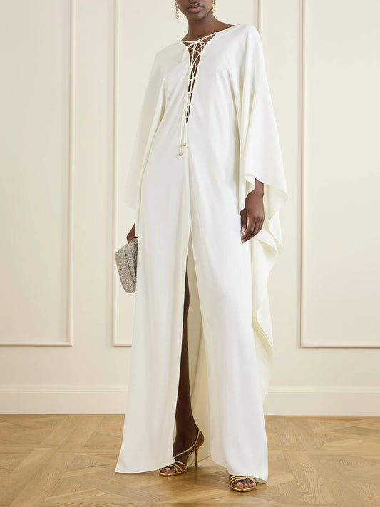 Image of Dresses. Product name - Sahara Lace-up Cady Gown in Ivory colour by brand - Taller Marmo