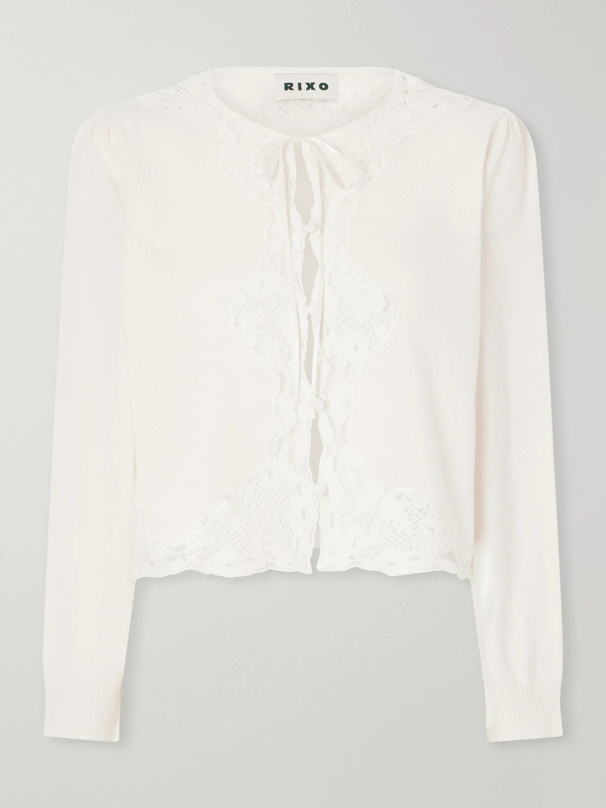 RIXO Tassia Bow-detailed Lace-trimmed Wool And Cashmere-blend Cardigan