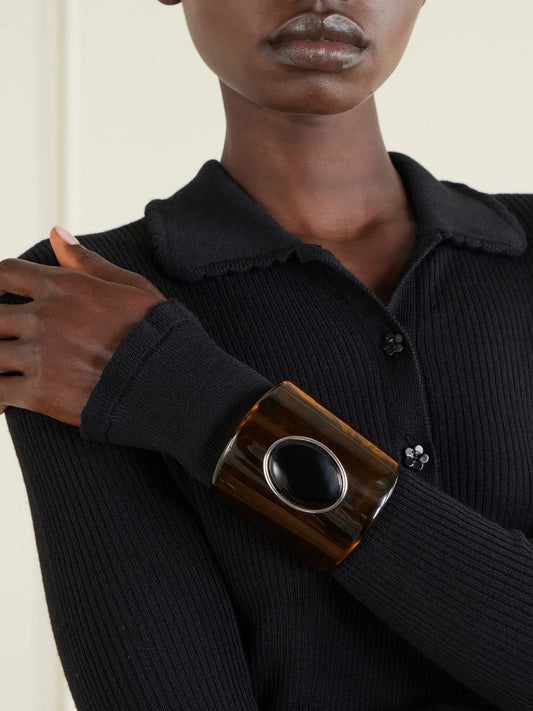 Image of Bracelets. Product name - Nera Rhodium-plated, Onyx And Resin Cuff in Brown colour by brand - Julietta