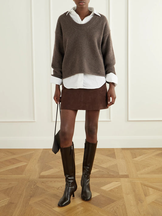 Image of Boots. Product name - Catherine 65 Leather Knee Boots in Dark brown colour by brand - Aeyde