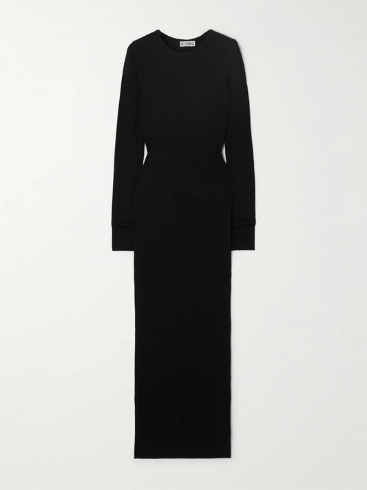 Image of Dresses. Product name - Ribbed Stretch-jersey Maxi Dress in Black colour by brand - ÉTERNE