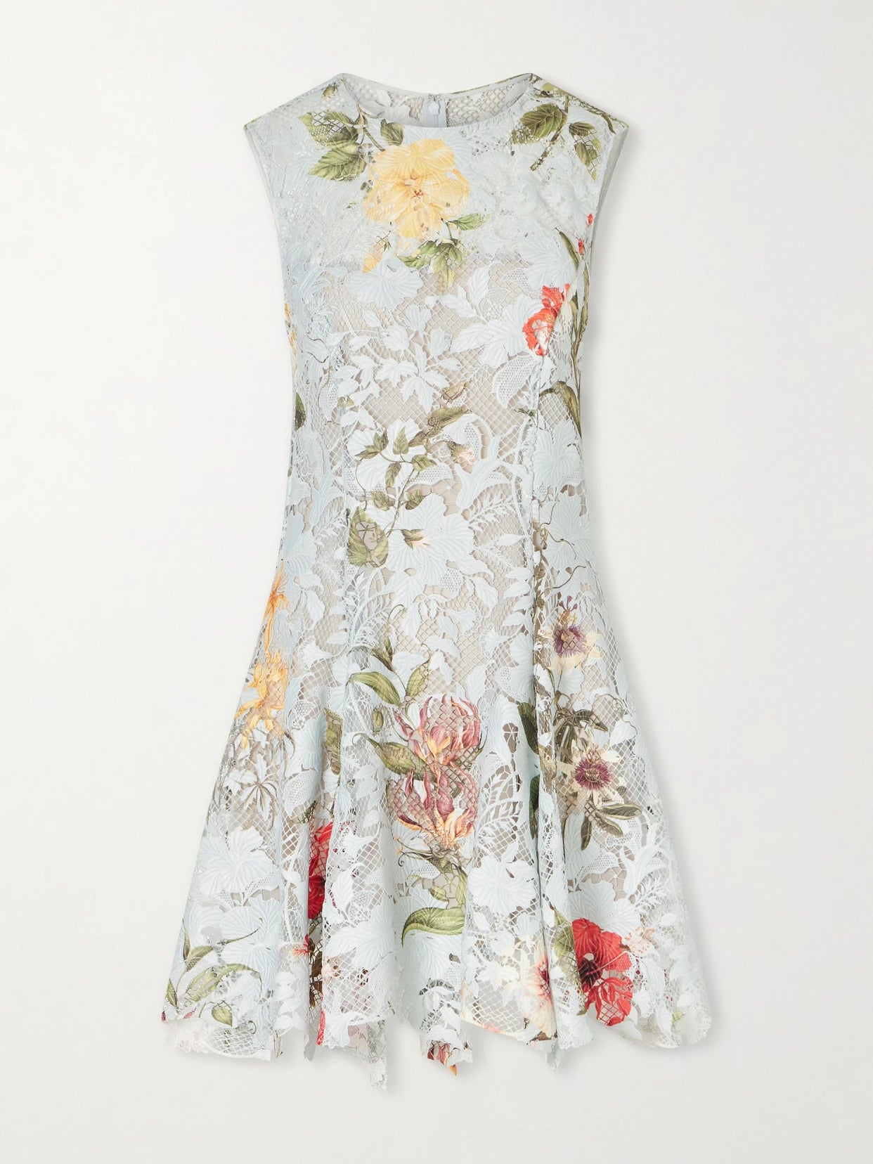 Image of Dresses. Product name - Floral-print Lace Mini Dress in Light blue colour by brand - Oscar de la Renta