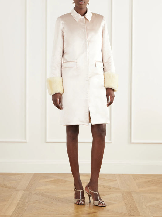 Posse Chester Plush-trimmed Cotton And Silk-blend Satin Coat